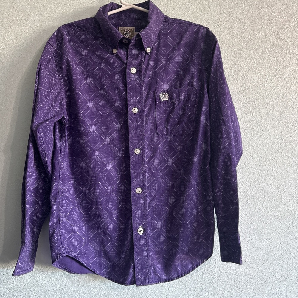Cinch Shirt Boys S 6/8 Purple Geometric Western Long Sleeve Button Up Cowboy